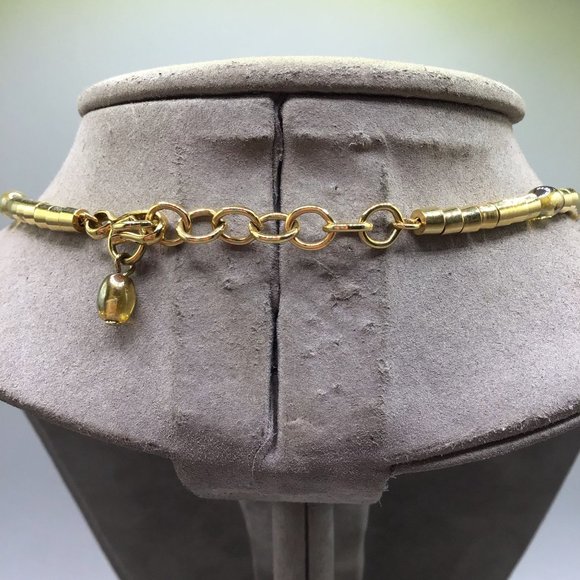 Signed MONET 1990s Gold Tone Necklace Strung On Chain Glass Bead Drop Shaped - Picture 8 of 14